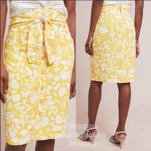 Anthropologie  52 Conversations Yellow Button Front Tie Waist Skirt